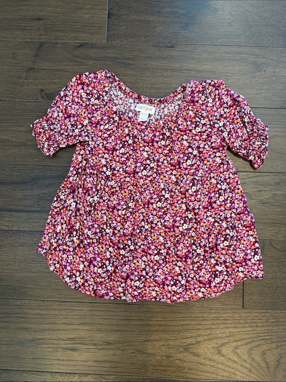 Cat & Jack Girls Pink and Orange Floral Smocked Top Size XS 4/5 - C34-101